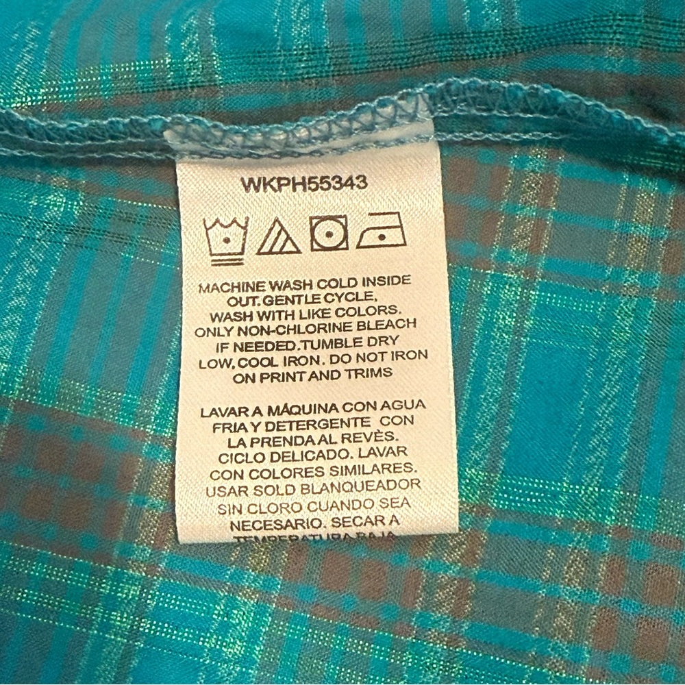 Rock 47 by Wrangler Teal Plaid Western Snap Button Shirt — Size Medium - Picture 7 of 11